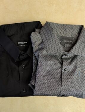 Armani And Calvin Klein Men's Gray Patterned Dress Shirt and Black Dress Shirt